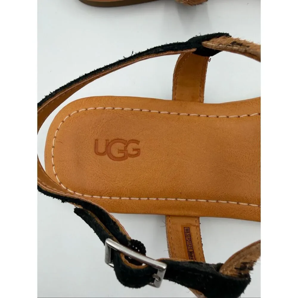 UGG Maddena T-Strap Calf Hair Buckle Sandal in Butterscotch Size 8.5